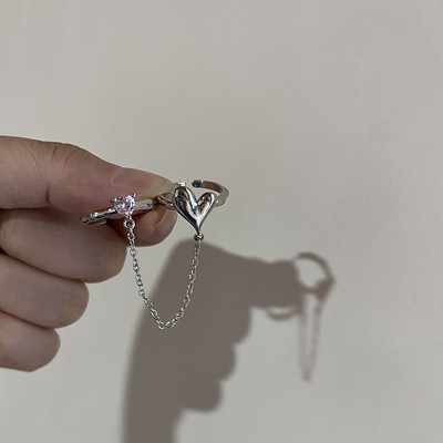 Rózsaszín kristály szabálytalan szív gyűrű nőknek Kreatív kék opál szív nyitott gyűrű fényes geometrikus cirkon gyűrű vintage Y2K ékszer