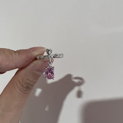 Rózsaszín kristály szabálytalan szív gyűrű nőknek Kreatív kék opál szív nyitott gyűrű fényes geometrikus cirkon gyűrű vintage Y2K ékszer