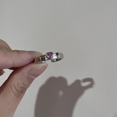 Rózsaszín kristály szabálytalan szív gyűrű nőknek Kreatív kék opál szív nyitott gyűrű fényes geometrikus cirkon gyűrű vintage Y2K ékszer