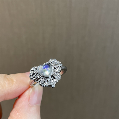 Rózsaszín kristály szabálytalan szív gyűrű nőknek Kreatív kék opál szív nyitott gyűrű fényes geometrikus cirkon gyűrű vintage Y2K ékszer