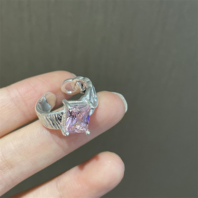 Rózsaszín kristály szabálytalan szív gyűrű nőknek Kreatív kék opál szív nyitott gyűrű fényes geometrikus cirkon gyűrű vintage Y2K ékszer