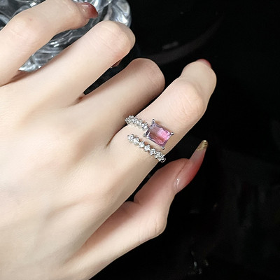 Rózsaszín kristály szabálytalan szív gyűrű nőknek Kreatív kék opál szív nyitott gyűrű fényes geometrikus cirkon gyűrű vintage Y2K ékszer