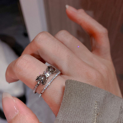 Rózsaszín kristály szabálytalan szív gyűrű nőknek Kreatív kék opál szív nyitott gyűrű fényes geometrikus cirkon gyűrű vintage Y2K ékszer