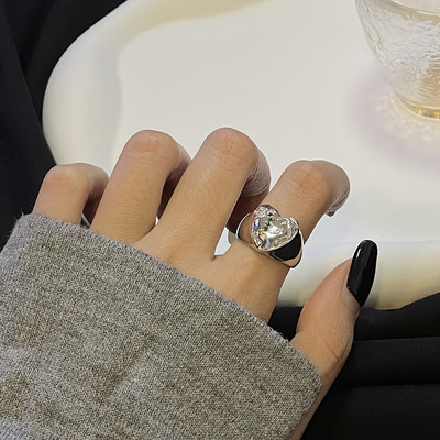 Rózsaszín kristály szabálytalan szív gyűrű nőknek Kreatív kék opál szív nyitott gyűrű fényes geometrikus cirkon gyűrű vintage Y2K ékszer