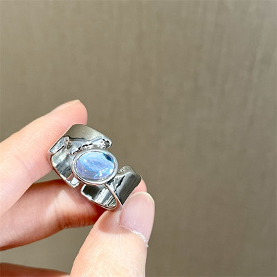 Rózsaszín kristály szabálytalan szív gyűrű nőknek Kreatív kék opál szív nyitott gyűrű fényes geometrikus cirkon gyűrű vintage Y2K ékszer