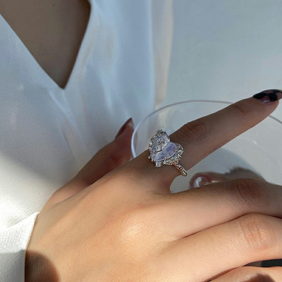 Rózsaszín kristály szabálytalan szív gyűrű nőknek Kreatív kék opál szív nyitott gyűrű fényes geometrikus cirkon gyűrű vintage Y2K ékszer