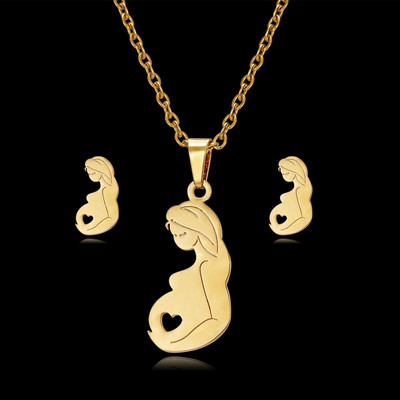 Комплект бижута Rinhoo за Деня на майката Подарък от неръждаема стомана Mama Love Heart Rose Flower Висулка Колие Обеци Подарък за Деня на благодарността на мама