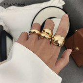 HUANZHI 2020, culoare auriu, culoare argintie, metal, minimalist, lucios, larg deschis, inele geometrice pentru degete, pentru femei, bărbați, bijuterii