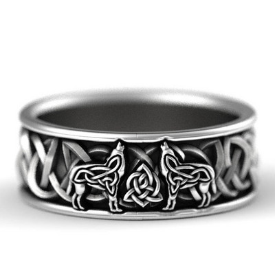 Huitan Viking Mitologia nordică Giant Wolf Bărbați Inel Totem de apărare Wolf Fashion Hip Hop Rock Unisex Inel de deget Punk Cadou