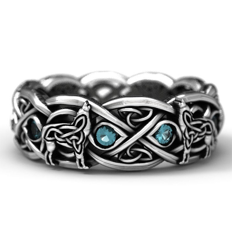 Huitan Viking Mitologia nordică Giant Wolf Bărbați Inel Totem de apărare Wolf Fashion Hip Hop Rock Unisex Inel de deget Punk Cadou