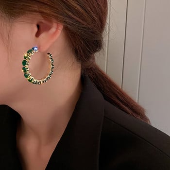Блестящи луксозни висококачествени инкрустирани обеци с халки Кръгли зелени обеци с кристали от циркон за жени Годежно парти Бижута Подаръци