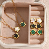 2022 új rozsdamentes acél kis aranyos akril héj zöld fekete fehér szerencsés virág fülbevaló medál nyaklánc ékszer készlet