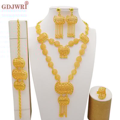 Arapski Dubai set nakita za žene Naušnice Etiopski afrički dugi lanac Zlatna ogrlica Vjenčani dar za mladenku