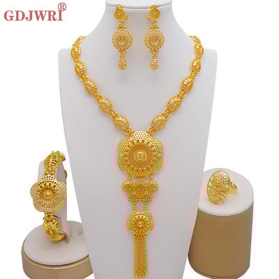 Arapski Dubai set nakita za žene Naušnice Etiopski afrički dugi lanac Zlatna ogrlica Vjenčani dar za mladenku