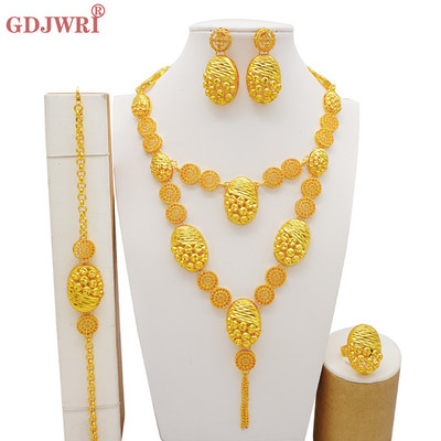 Arapski Dubai set nakita za žene Naušnice Etiopski afrički dugi lanac Zlatna ogrlica Vjenčani dar za mladenku