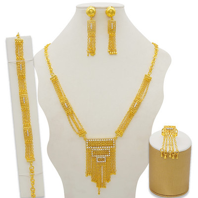 Arapski Dubai set nakita za žene Naušnice Etiopski afrički dugi lanac Zlatna ogrlica Vjenčani dar za mladenku