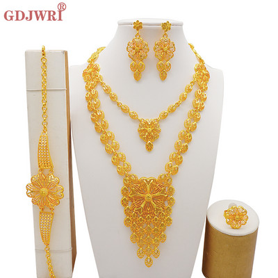Arapski Dubai set nakita za žene Naušnice Etiopski afrički dugi lanac Zlatna ogrlica Vjenčani dar za mladenku