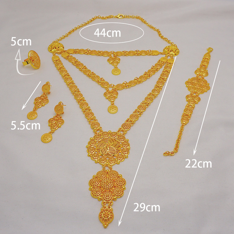 Arapski Dubai set nakita za žene Naušnice Etiopski afrički dugi lanac Zlatna ogrlica Vjenčani dar za mladenku