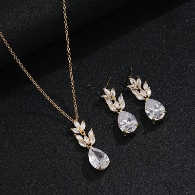 Két méretű új dizájn luxus AAA cirkon olívaágú fülbevaló és medál ékszerkészlet divatos női esküvői ékszerkészlet AS128