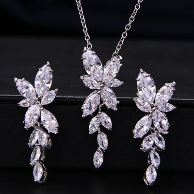 Két méretű új dizájn luxus AAA cirkon olívaágú fülbevaló és medál ékszerkészlet divatos női esküvői ékszerkészlet AS128