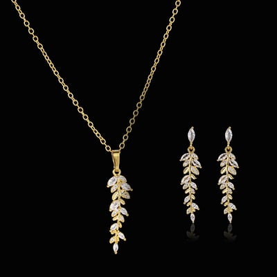 Két méretű új dizájn luxus AAA cirkon olívaágú fülbevaló és medál ékszerkészlet divatos női esküvői ékszerkészlet AS128