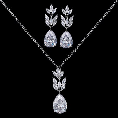 Két méretű új dizájn luxus AAA cirkon olívaágú fülbevaló és medál ékszerkészlet divatos női esküvői ékszerkészlet AS128