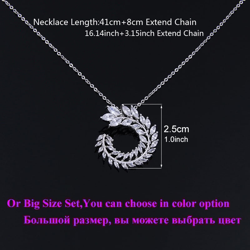 Két méretű új dizájn luxus AAA cirkon olívaágú fülbevaló és medál ékszerkészlet divatos női esküvői ékszerkészlet AS128