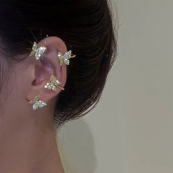 Ασημένια σκουλαρίκια με κλιπ πεταλούδας για γυναικεία κλιπ αυτιών χωρίς διάτρηση Αφρώδης μανσέτα αυτιού από ζιργκόν 2022 Μόδα κοσμήματα