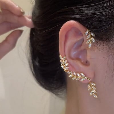Cercei cu clemă fluture cu frunze placate cu argint pentru femei Agrafe pentru urechi fără piercing Manșetă pentru urechi din zirconiu strălucitor, bijuterii de modă 2022