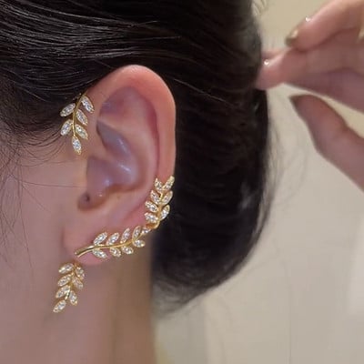 Cercei cu clemă fluture cu frunze placate cu argint pentru femei Agrafe pentru urechi fără piercing Manșetă pentru urechi din zirconiu strălucitor, bijuterii de modă 2022