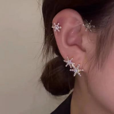 Cercei cu clemă fluture cu frunze placate cu argint pentru femei Agrafe pentru urechi fără piercing Manșetă pentru urechi din zirconiu strălucitor, bijuterii de modă 2022