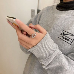 Szívgyűrűk női punk lányoknak hip-hop ékszerek koreai vintage harajuku kiváló minőségű ezüst színű nyitott gyűrűs lány 2021 divatos