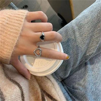 Δαχτυλίδια καρδιά για γυναίκες Πανκ κοριτσάκι Hip Hop Κοσμήματα Κορέα Vintage Harajuku Υψηλής ποιότητας Ασημί χρώμα Ανοιχτό Δαχτυλίδι Maiden 2021 Μοντέρνο