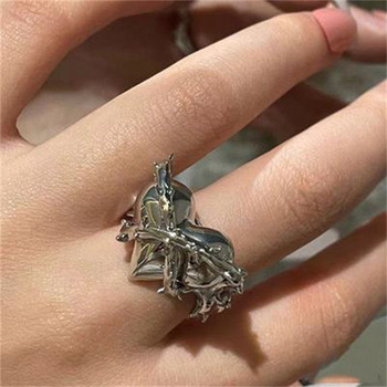 Δαχτυλίδια καρδιά για γυναίκες Πανκ κοριτσάκι Hip Hop Κοσμήματα Κορέα Vintage Harajuku Υψηλής ποιότητας Ασημί χρώμα Ανοιχτό Δαχτυλίδι Maiden 2021 Μοντέρνο