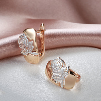 Kinel New Trend Glossy Rose Flower Earrings Ring Sets for Women 585 Gold with Silver Цвят Етнически ретро комплекти сватбени бижута