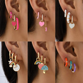Set de cercei huggie cu piercing rotund multicolor Boho pentru femei, fete, drăguț, inimă, stea, zâmbet, bijuterii cercei cu pandantiv