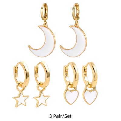 Set de cercei huggie cu piercing rotund multicolor Boho pentru femei, fete, drăguț, inimă, stea, zâmbet, bijuterii cercei cu pandantiv