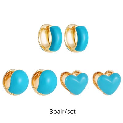 Set de cercei huggie cu piercing rotund multicolor Boho pentru femei, fete, drăguț, inimă, stea, zâmbet, bijuterii cercei cu pandantiv