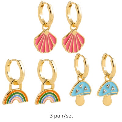Set de cercei huggie cu piercing rotund multicolor Boho pentru femei, fete, drăguț, inimă, stea, zâmbet, bijuterii cercei cu pandantiv