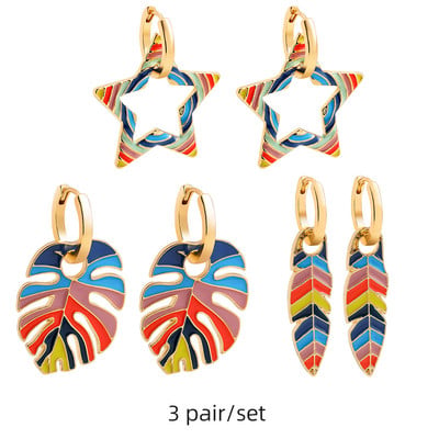 Set de cercei huggie cu piercing rotund multicolor Boho pentru femei, fete, drăguț, inimă, stea, zâmbet, bijuterii cercei cu pandantiv