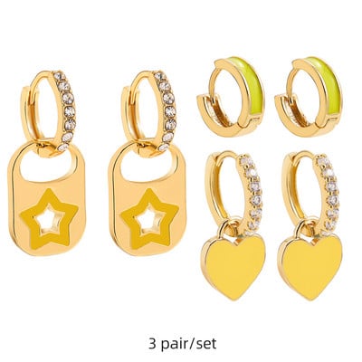 Set de cercei huggie cu piercing rotund multicolor Boho pentru femei, fete, drăguț, inimă, stea, zâmbet, bijuterii cercei cu pandantiv