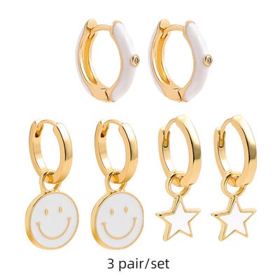 Set de cercei huggie cu piercing rotund multicolor Boho pentru femei, fete, drăguț, inimă, stea, zâmbet, bijuterii cercei cu pandantiv