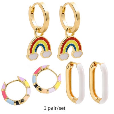 Set de cercei huggie cu piercing rotund multicolor Boho pentru femei, fete, drăguț, inimă, stea, zâmbet, bijuterii cercei cu pandantiv