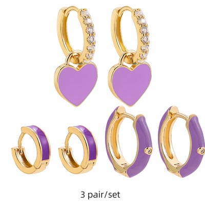 Set de cercei huggie cu piercing rotund multicolor Boho pentru femei, fete, drăguț, inimă, stea, zâmbet, bijuterii cercei cu pandantiv