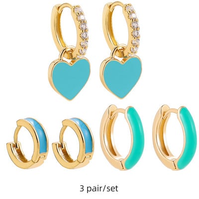 Set de cercei huggie cu piercing rotund multicolor Boho pentru femei, fete, drăguț, inimă, stea, zâmbet, bijuterii cercei cu pandantiv