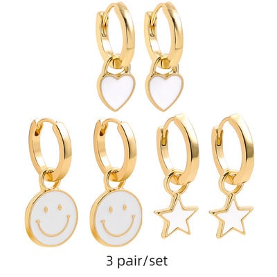 Set de cercei huggie cu piercing rotund multicolor Boho pentru femei, fete, drăguț, inimă, stea, zâmbet, bijuterii cercei cu pandantiv