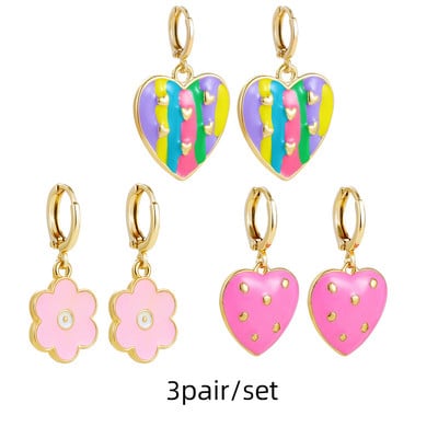 Set de cercei huggie cu piercing rotund multicolor Boho pentru femei, fete, drăguț, inimă, stea, zâmbet, bijuterii cercei cu pandantiv