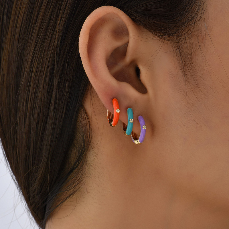 Set de cercei huggie cu piercing rotund multicolor Boho pentru femei, fete, drăguț, inimă, stea, zâmbet, bijuterii cercei cu pandantiv