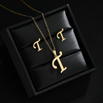 AZ Inicijali od nehrđajućeg čelika Ogrlica i naušnice Kompleti nakita Abeceda Privjesak Lanac Slovo Pribor Pokloni