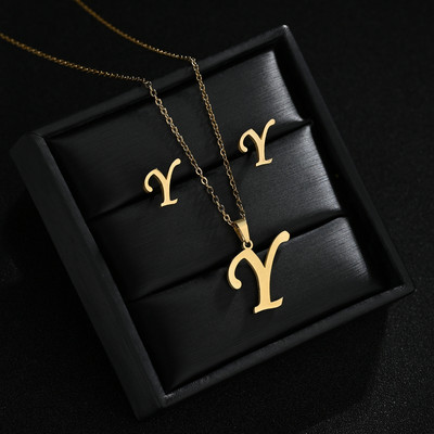 AZ Inicijali od nehrđajućeg čelika Ogrlica i naušnice Kompleti nakita Abeceda Privjesak Lanac Slovo Pribor Pokloni